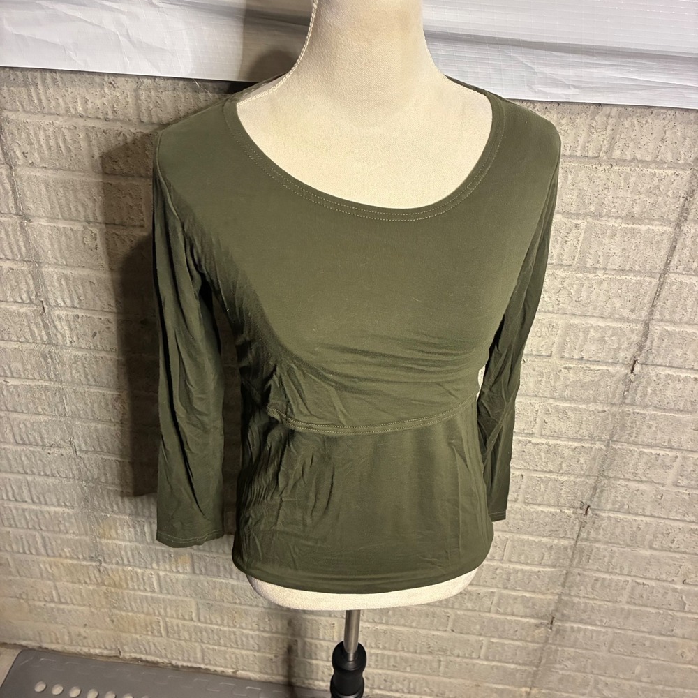 SMALLSHOW nursing Olive Green Ruched‎ Wrap Front Long Sleeve Top Women's Small S